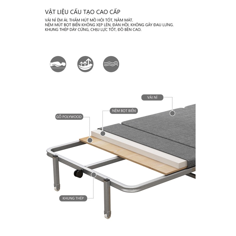 Giường Gấp Văn Phòng 3 Khúc